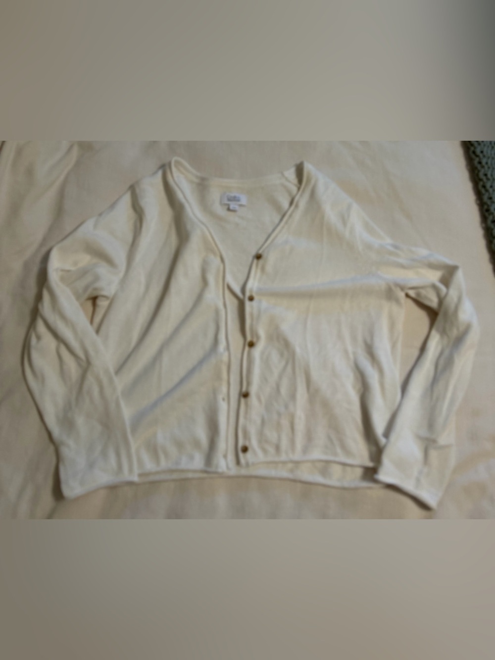 croft & barrow Cream V-Neck Button Front Cardigan